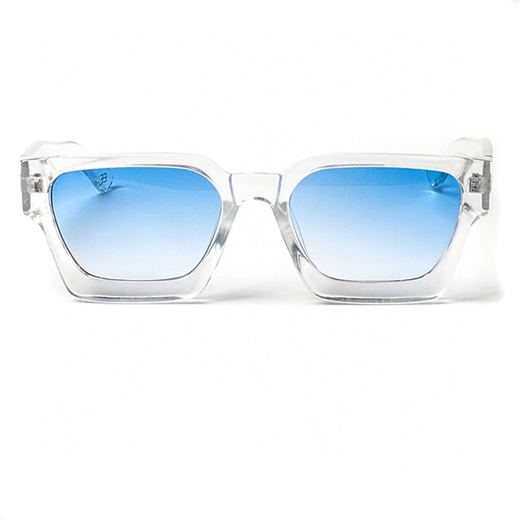 Clear Frame Baby Blue Lens Rave Men Women Y2k Square Shades Sunglasses - Picture 2 of 5